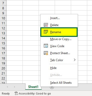 How to Rename a Worksheet 1