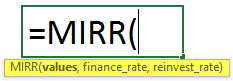  MIRR formula in excel syntax