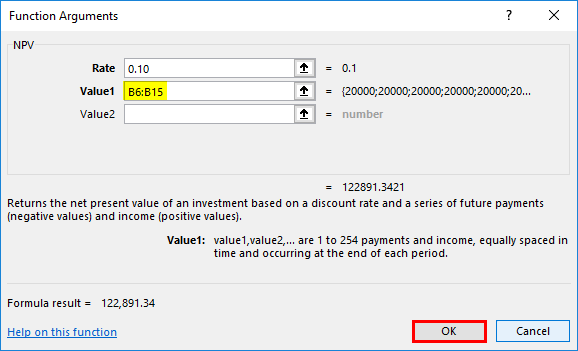 NPV Formula in Excel example 1.4