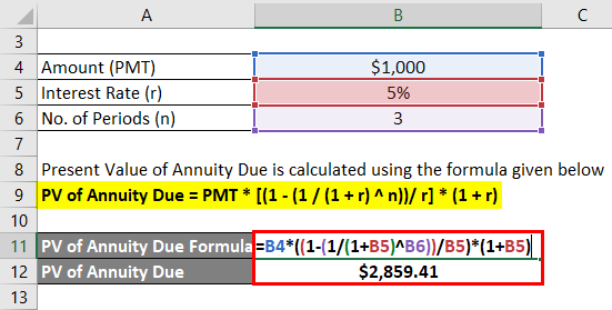 Present Value of Annuity Due Formula Example 1-2