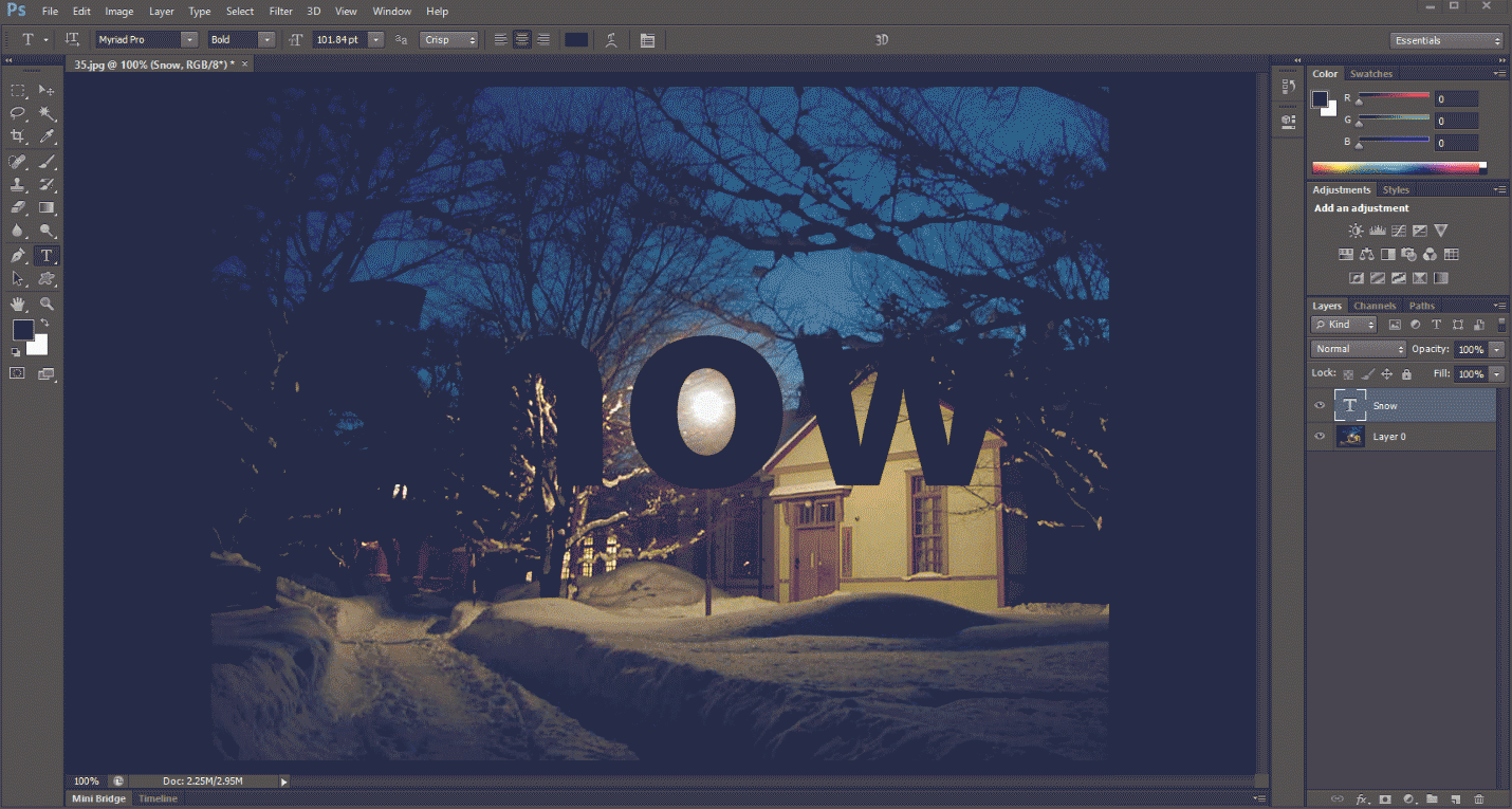 Snow click in photoshop FOR transparent text 