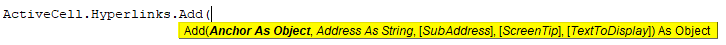 Syntax of VBA hyperlink add