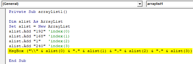 VBA ArrayList Example 1-8