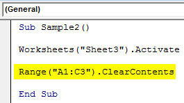 VBA Clear Contents Example 3-4
