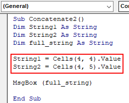 VBA Concatenate Example 2.1