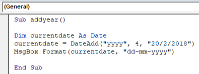 VBA DateAdd Example 3-1