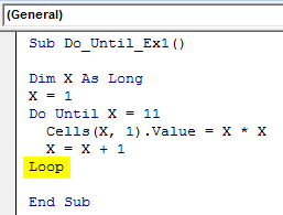 VBA Do Until Loop Example 1-9