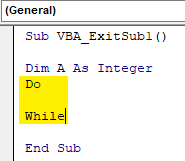 VBA Exit Sub Example 1.3