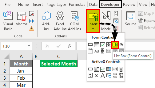 VBA List Box Example 1-2