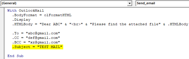 Add a Subject for the Email