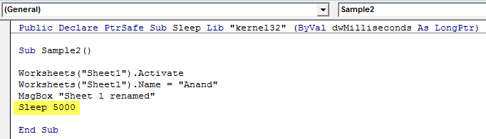 VBA Sleep Example 3-5