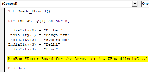 VBA UBOUND Example 1-5