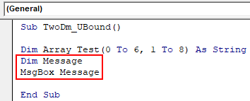 VBA UBOUND Example 2-2