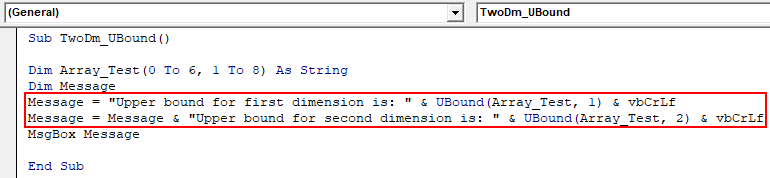 VBA UBOUND Example 2-3