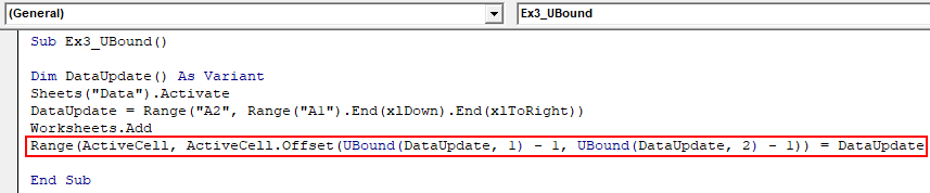 VBA UBOUND Example 3-6