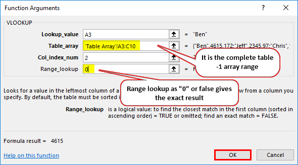 VLOOKUP Table array 5