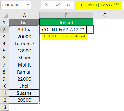count cells with text in excel 1-4