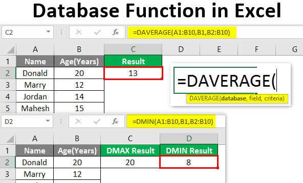 database function in excel