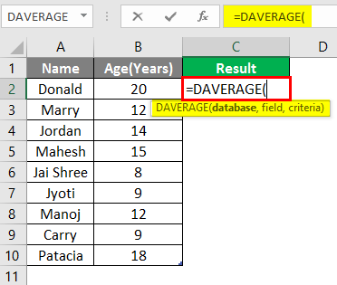 database function in excel example 1-3