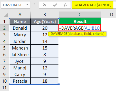 database function in excel example 1-4