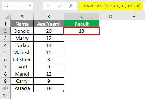 database function in excel example 1-7