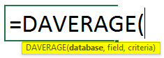 database function in excel