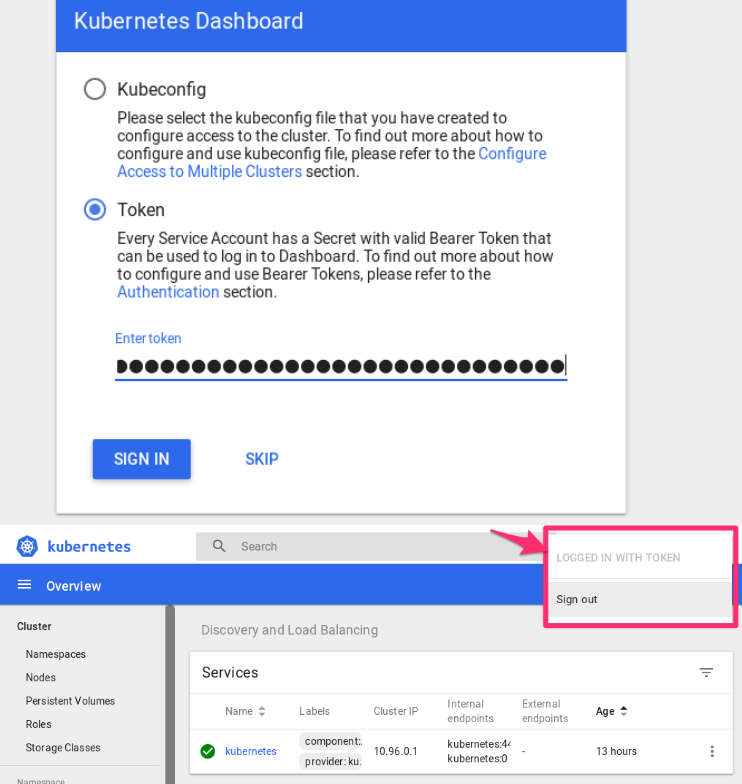 have Logged in to kubernetes dashbaord(Install Kubernetes Dashboard)