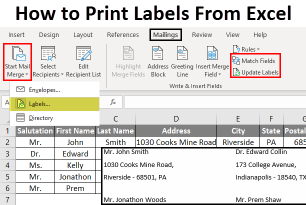 how to print labels from excel