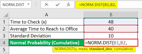 normal distribution formula in excel example 1-4