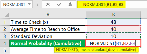 normal distribution formula in excel example 1-5