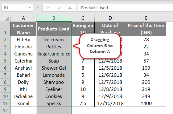 switching columns in excel example 2.3