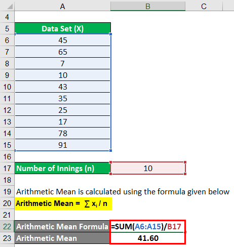 Arithmetic Mean Formula Example 1-2