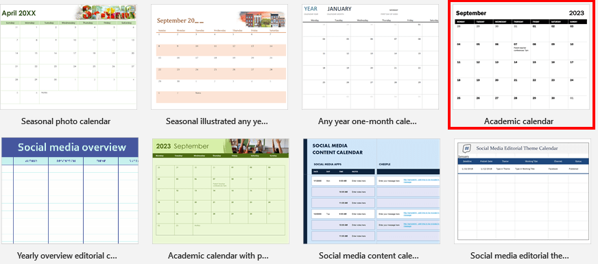 Insert Calendar in Excel-Academic calendar