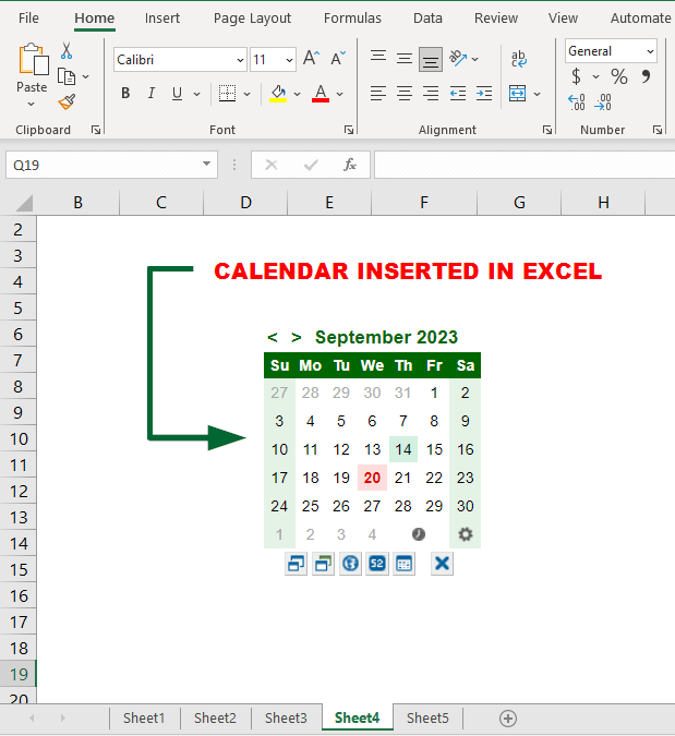 Insert Calendar in Excel-Mini Calendar and Date Picker