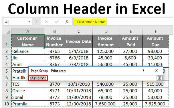 Column Header in Excel