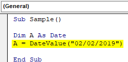 vba datevalue function Example 1.3