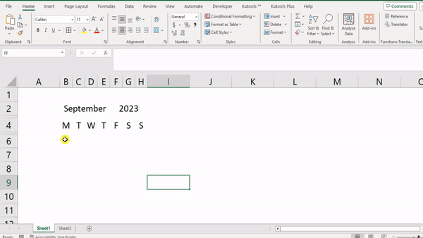 Insert Calendar in Excel- calendar structure