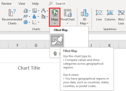 Map Chart in excel example - Step 2