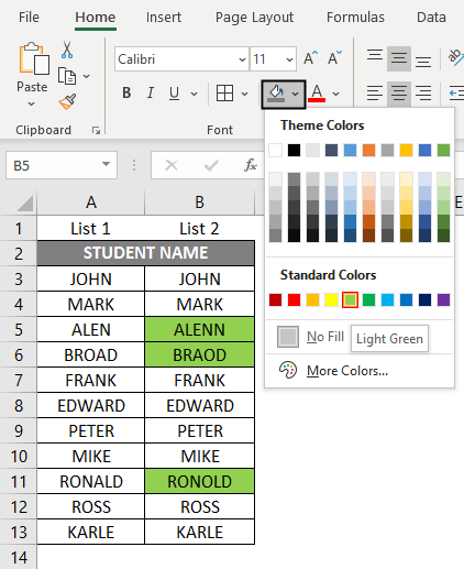 Match data in a same row example 3.2