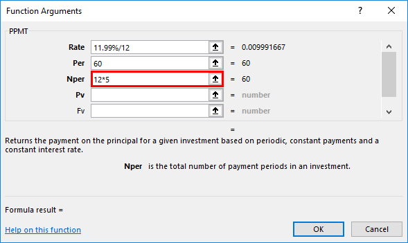 PPMT function in excel example 1-5
