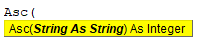 Syntax of VBA ASC