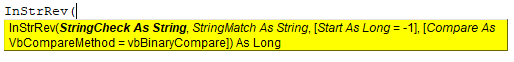 Syntax of VBA InStrRev