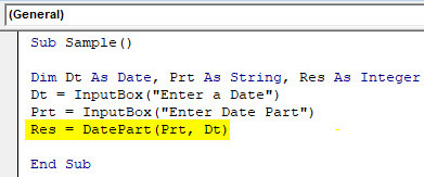VBA DatePart Example 1-7