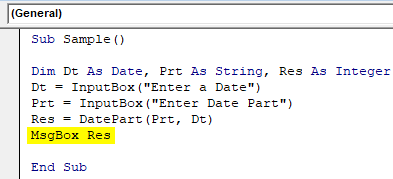 VBA DatePart Example 1-8