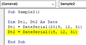 VBA DateSerial Example 3.4