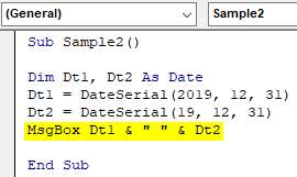 VBA DateSerial Example 3.5