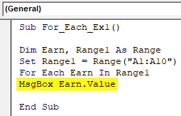 VBA For Each Loop Example 1-8