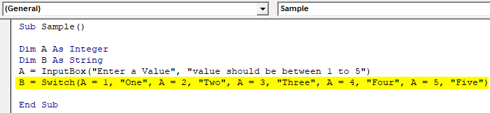 VBA Switch Example 1-6