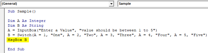VBA Switch Example 1-7