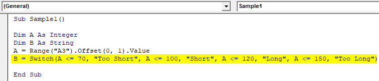 VBA Switch Example 2-5